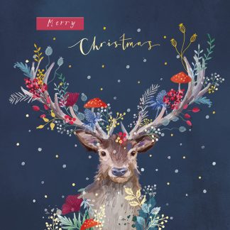 Charity Xmas Cards – Floral Stag – Pack of 10 With Envelopes