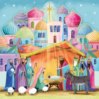 Charity Xmas Cards – Colourful Nativity – Pack of 10 With Envelopes